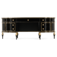 Величествено бюро в черен гланц с позлатени орнаменти и мраморен плот. Идеално за луксозен кабинет или стилен офис.