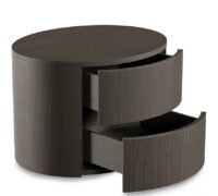 Модерно нощно шкафче с овална форма и две удобни чекмеджета. Подходящо за спалня или стилен интериор.