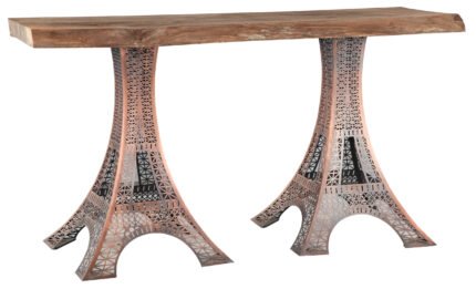 Дизайнерска Конзолна Маса „Париж“ с Плот от Масив и Основи тип „Айфелова кула“