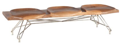 Дизайнерска Трапезна Маса от Масивно Дърво с Анатомични Форми и Артистична Метална Основа