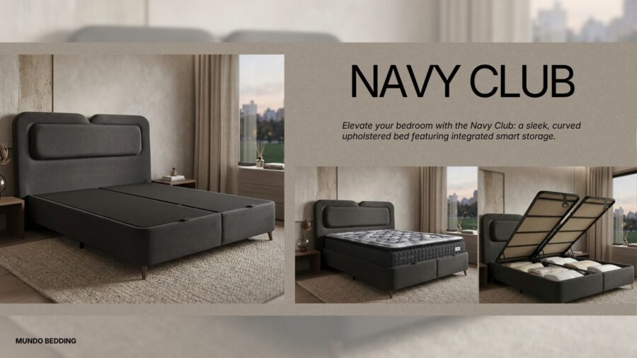 Mundo Navy Club е тапицирано легло за спалня в размер 140x200