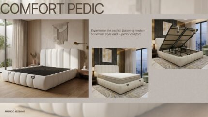 Mundo Comfort Pedic е тапицирано легло за спалня в размер 180x200. Моделът е в категория Спалня > Легла и е подходящ за модерен интериор. Конфигурация: Ракла. Комплектът е ориентиран към комфорт, стабилност и чиста визия.