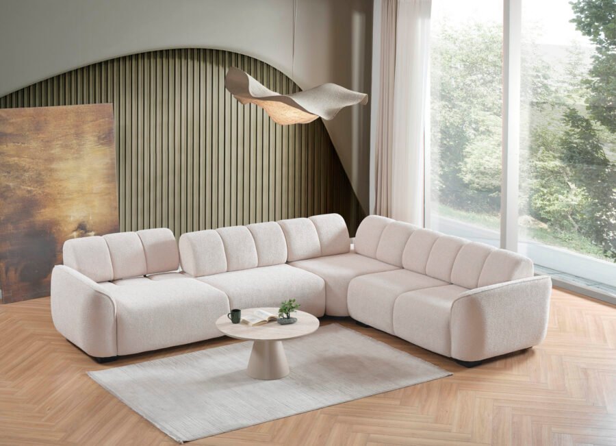 Открийте комфорта на ъгловия диван Forliva в Interia.bg. Уникален дизайн с букле текстура, модулна гъвкавост и изтънчена визия за вашия интериор.