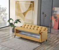 Дизайнерски Диван Norden – Слънчево Жълто Кадифе с Елегантно Капитониране
