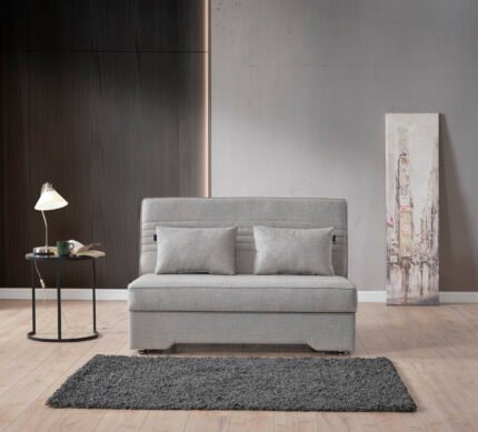 Разтегателен Диван Forliva с Ракла – Компактен Дизайн и Текстурирана Сива Дамаска