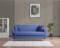 Дизайнерски Диван Vienna – Кралско Синьо Кадифе с Ромбоидно Капитониране и Хромирани Крачета.